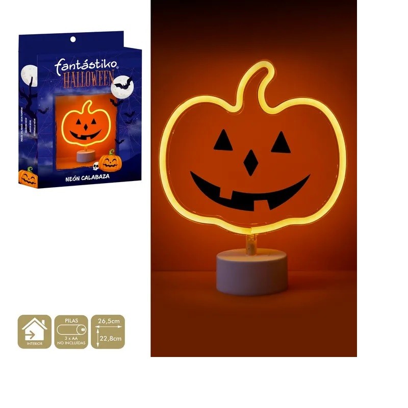 Luz neón de Calabaza con Soporte 23x9x27 cm