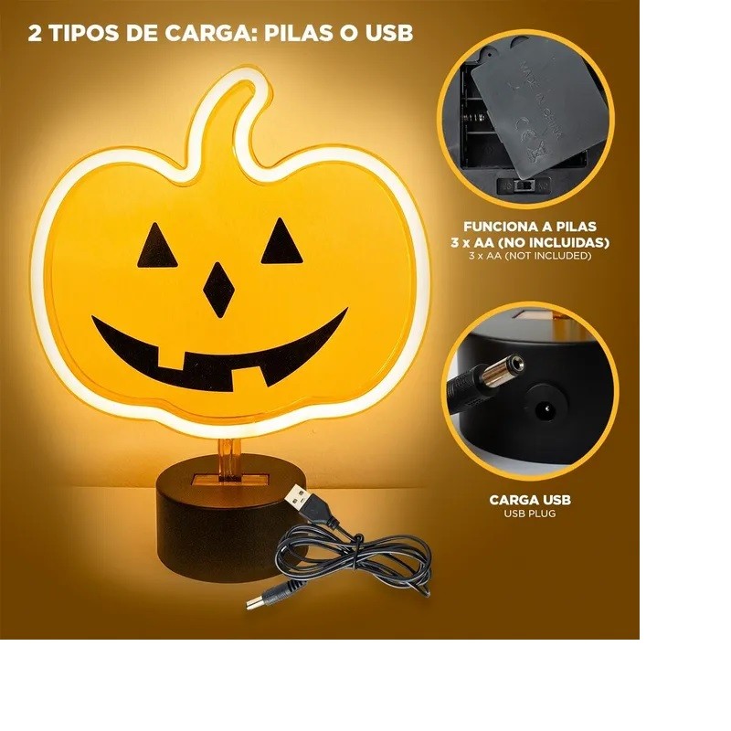 Luz neón de Calabaza con Soporte 23x9x27 cm