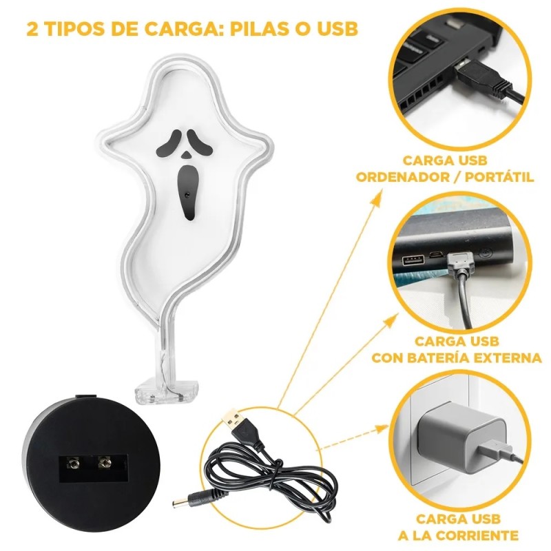 Luz neón de Fantasma con Soporte de 17x9x27 cm