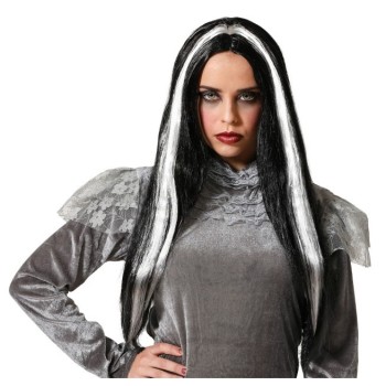 Peluca de Vampiresa larga Blanca y Negra con Mechas