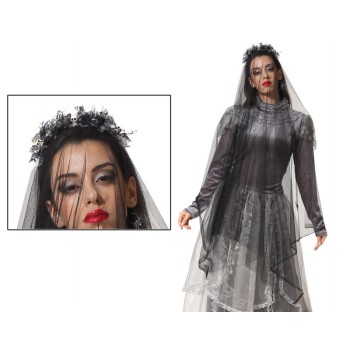 Diadema Novia Negra Calaveras Halloween