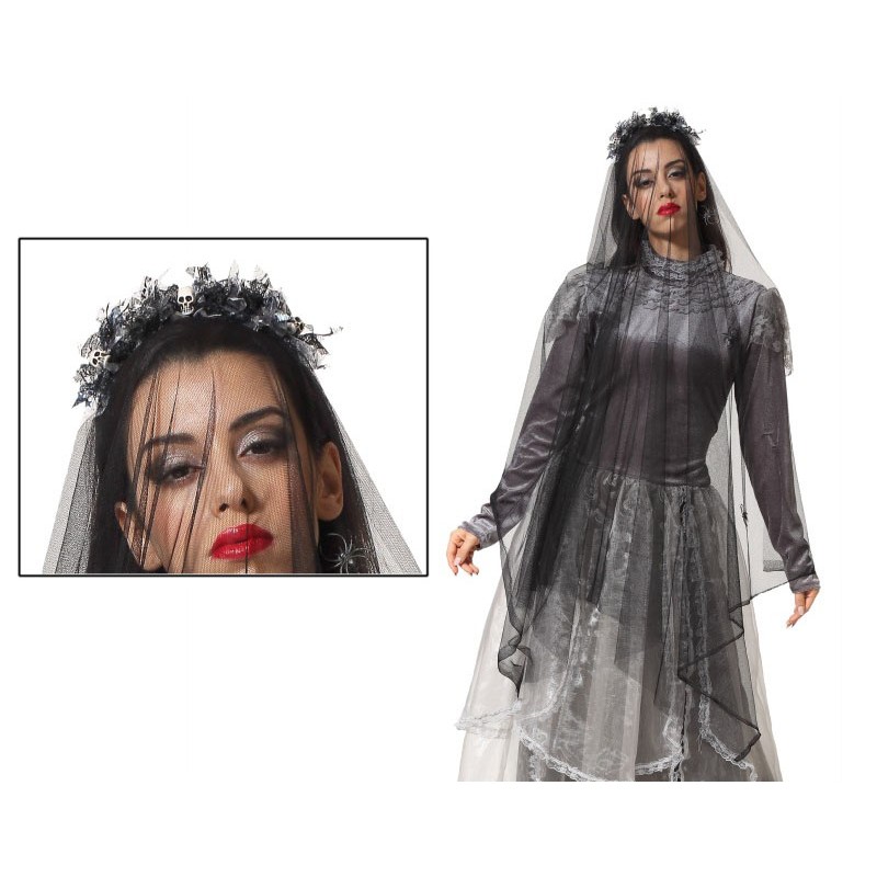 Diadema Novia Negra Calaveras Halloween