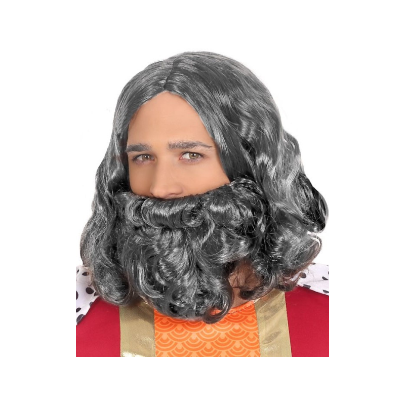 Peluca y Barba de Rey Mago Gris