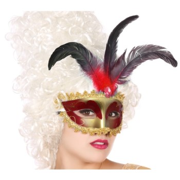 Máscara Veneciana Roja con Plumas