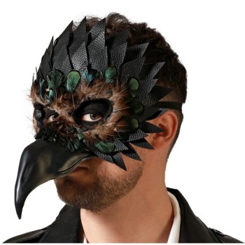 MÁscara de Cuervo Negro con plumas y pico largo
