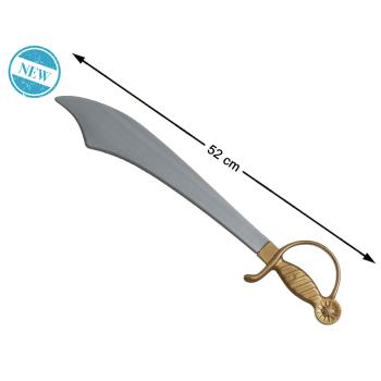 Espada pirata curva 52 cm con empuÑadura dorada para corsario