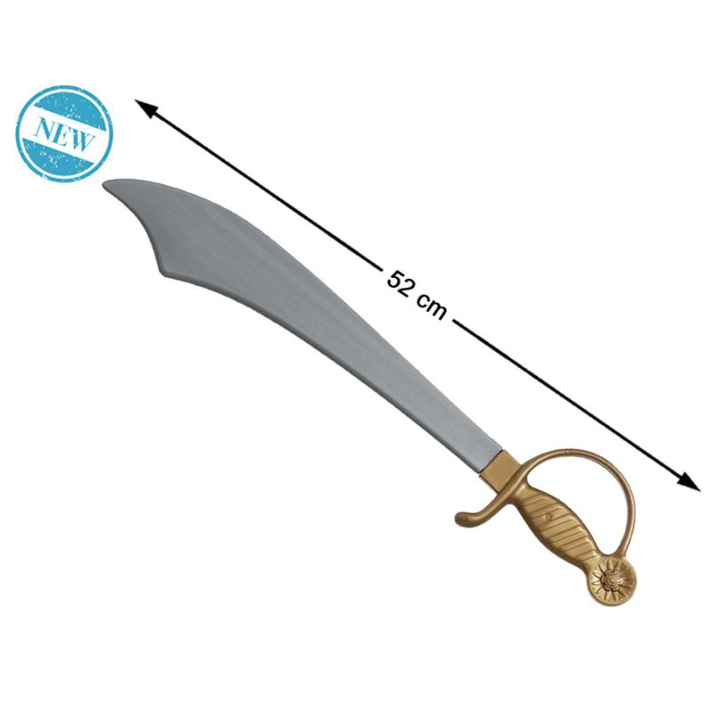 Espada pirata curva 52 cm con empuÑadura dorada para corsario