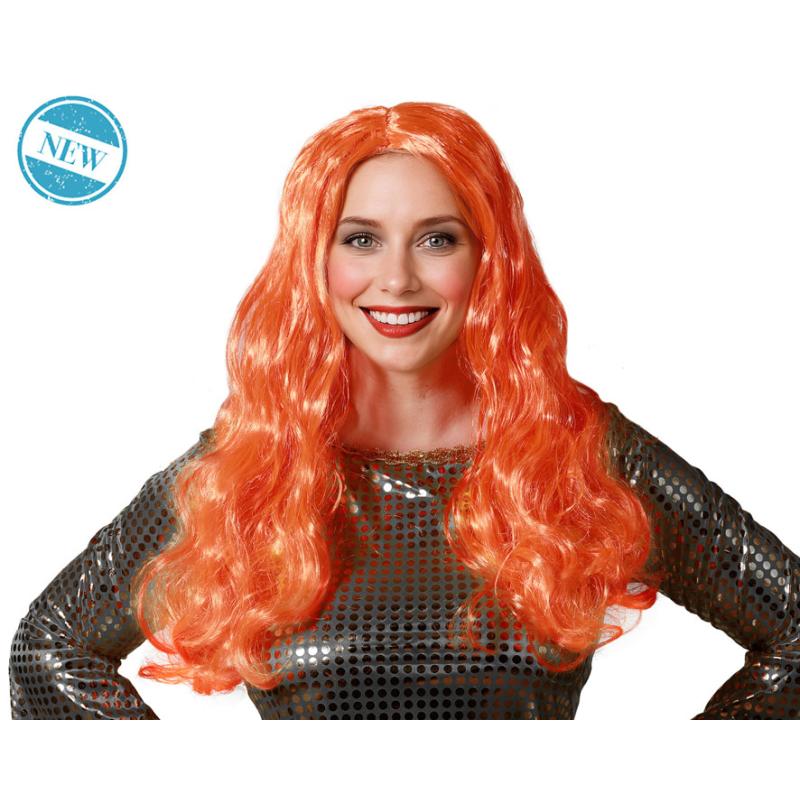 Peluca larga ondulada naranja fantasÍa 150g para looks galÁcticos