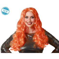 Peluca larga ondulada naranja fantasÍa 150g para looks galÁcticos