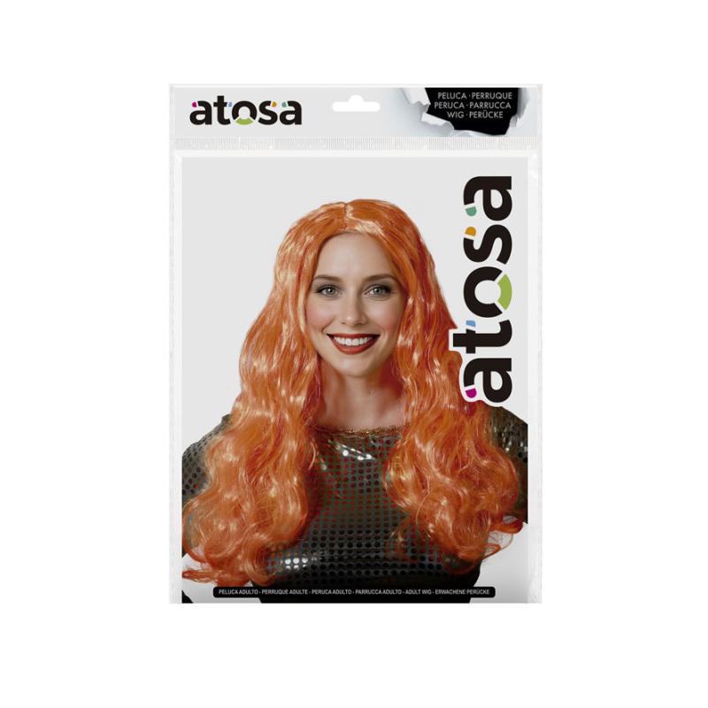 Peluca larga ondulada naranja fantasÍa 150g para looks galÁcticos