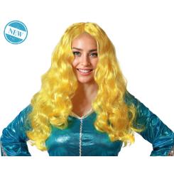 Peluca larga ondulada amarilla fantasÍa 150g para sirena o personaje mÁgico