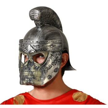 Casco Romano plateado con cráneo y cresta
