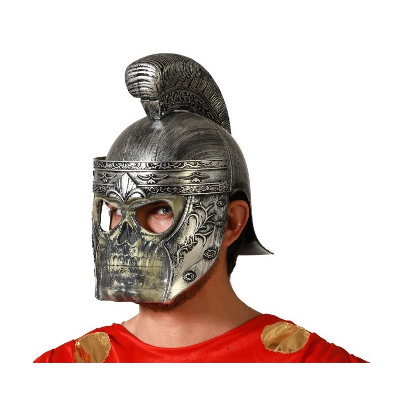 Casco Romano plateado con cráneo y cresta