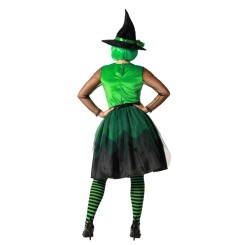 Disfraz de Bruja Verde con Sombrero y Lazo para Mujer