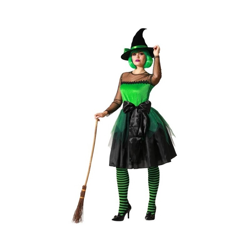 Disfraz de Bruja Verde con Sombrero y Lazo para...