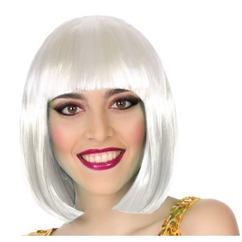 Peluca Corta lisa Blanca con flequillo de 100gr.