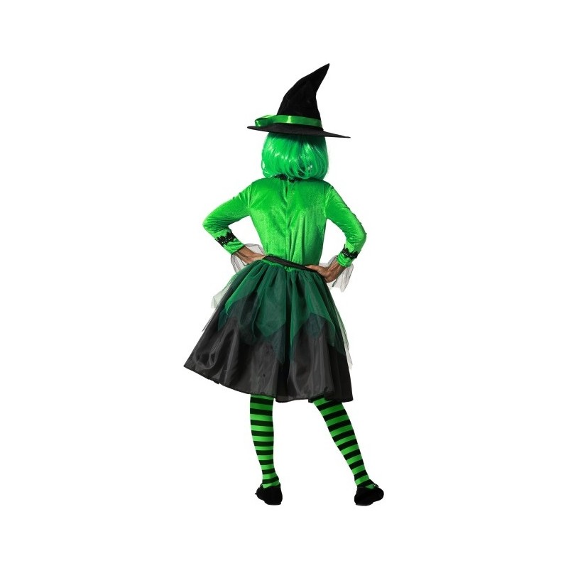 Disfraz de Bruja Verde con sombreo y Lazo para...