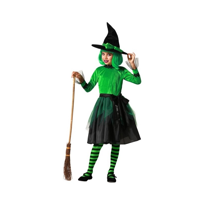 Disfraz de Bruja Verde con sombreo y Lazo para...