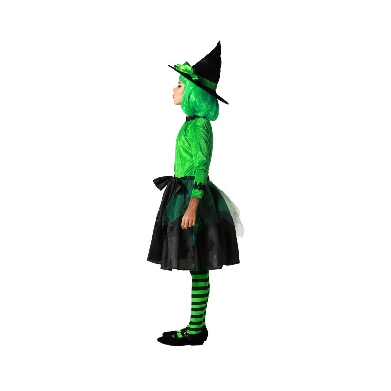 Disfraz de Bruja Verde con sombreo y Lazo para...