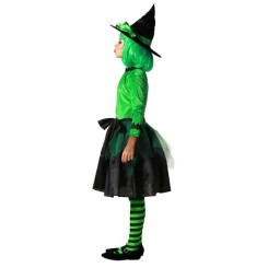 Disfraz de Bruja Verde con sombreo y Lazo para Niña