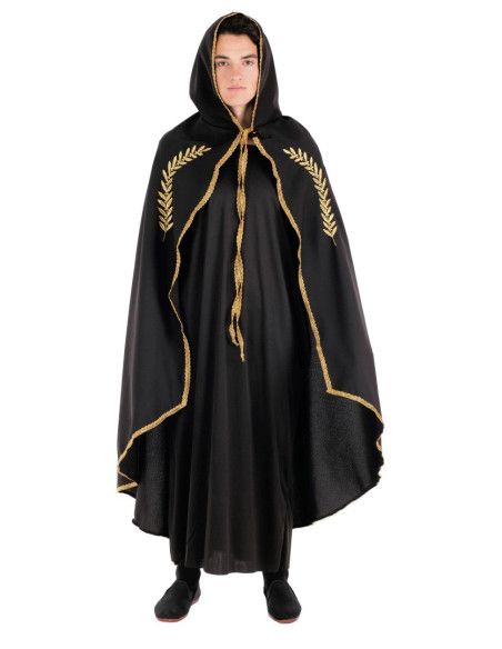 Capa Medieval Mariana Negra Bordado Oro para adultos - MisterDisfraz.com