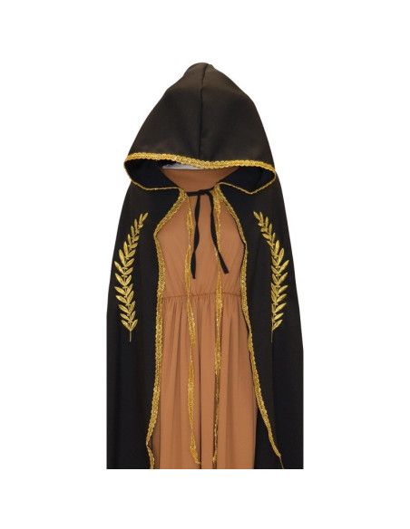 Capa Medieval Mariana Negra Bordado Oro para adultos - MisterDisfraz.com