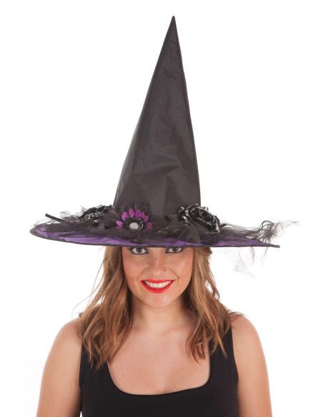 Sombrero de Bruja Flores Halloween  para mujer - Complementos y Accesorios para tu Disfraz de Halloween - MisterDisfraz.com