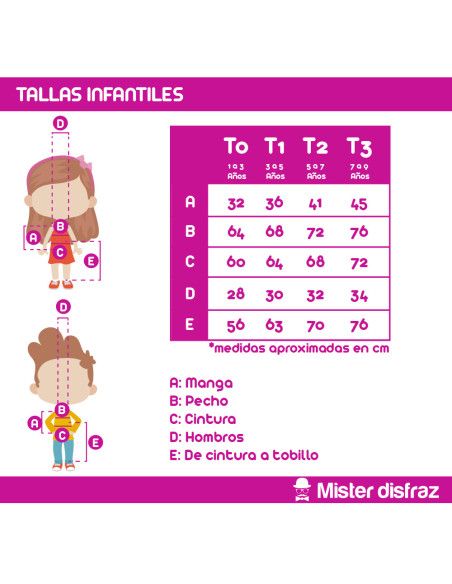 Tallas Disfraz de Princesa Tul Rosa para Niña - Disfraces de Princesa para Niña - MisterDisfraz.com