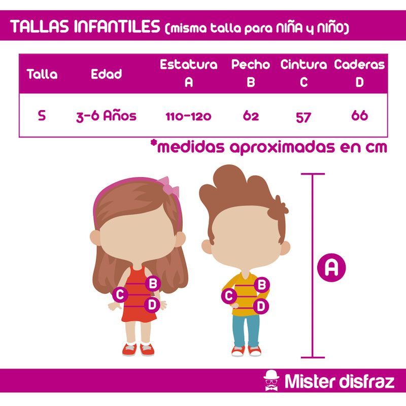 Tabla de Tallas - Disfraz de Monster Lila Infantil