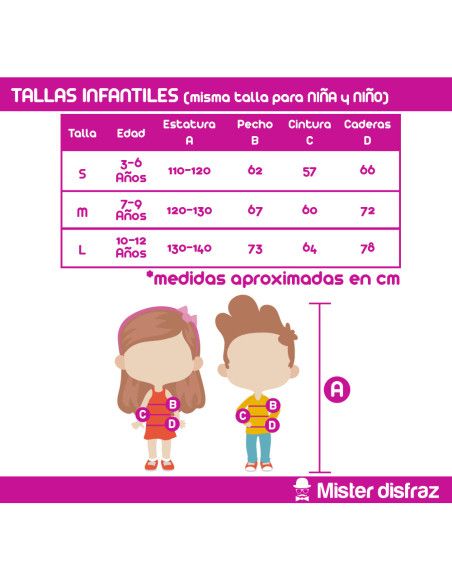 Tabla de Tallas - Disfraz de Griega Niña